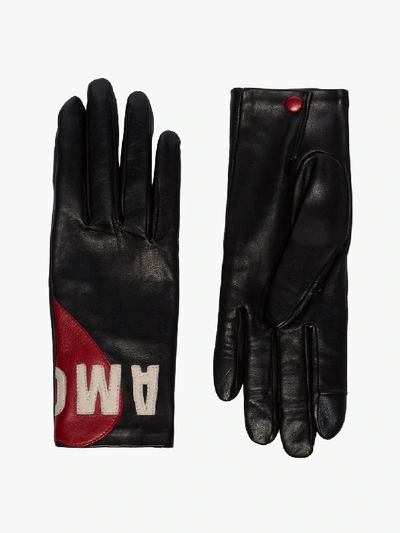 Shop Agnelle Black Amour Embroidered Leather Gloves