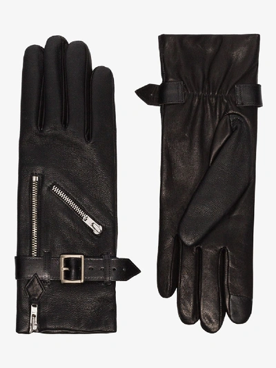 Shop Agnelle Black Barbra Zip Leather Gloves