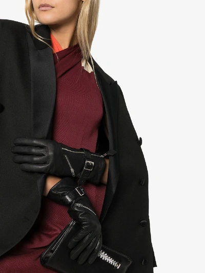 Shop Agnelle Black Barbra Zip Leather Gloves