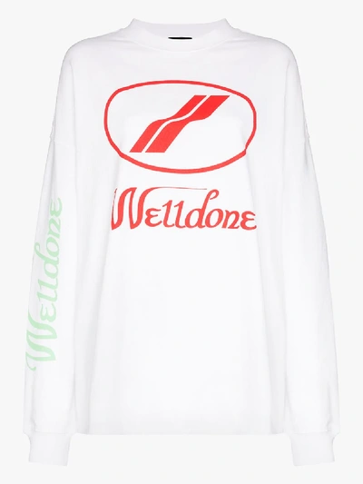 Shop We11 Done Logo Print Cotton Sweatshirt In White