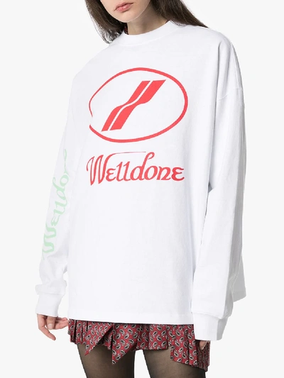 Shop We11 Done Logo Print Cotton Sweatshirt In White