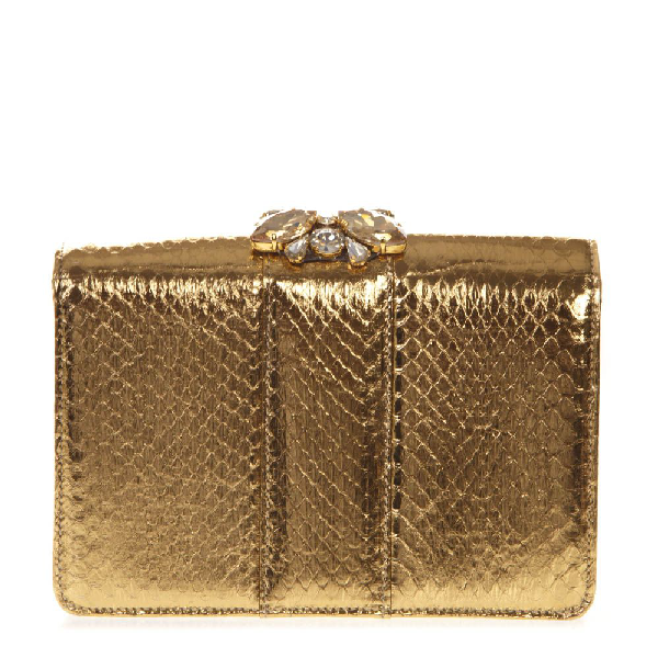 Gedebe Cliky Gold Python Clutch In Brown | ModeSens