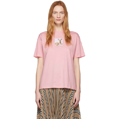 Shop Burberry Pink Deer Oversized T-shirt In Candy Pink