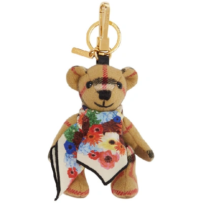 Shop Burberry Beige Thomas Bear Keychain In Antiq Yello