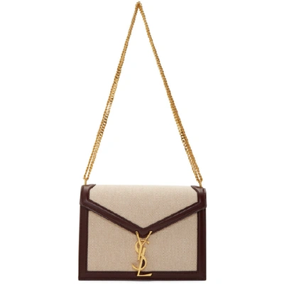 Shop Saint Laurent Off-white And Burgundy Medium Cassandra Chain Wallet Bag In 9376 Burgun