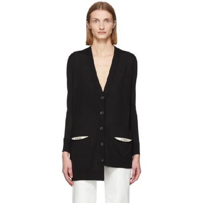 Shop Loewe Black Wool Asymmetric Cardigan In 1100 Black