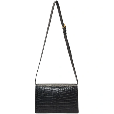 Shop Saint Laurent Black Croc Bellechase Satchel Bag In 1000 Black