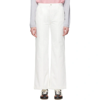 Shop Loewe White Denim Slit Trousers In 2100 White