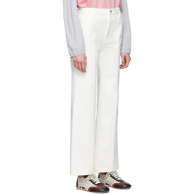 Shop Loewe White Denim Slit Trousers In 2100 White