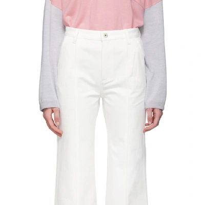 Shop Loewe White Denim Slit Trousers In 2100 White