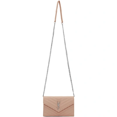 Shop Saint Laurent Pink Small Envelope Chain Wallet Bag In 6951 Marble