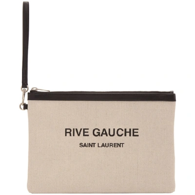 SAINT LAURENT 灰白色“RIVE GAUCHE”帆布手袋