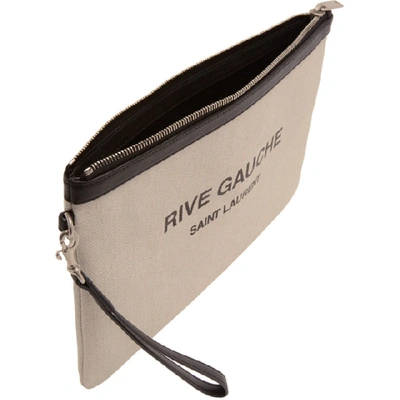 Shop Saint Laurent Off-white Canvas Rive Gauche Pouch In 9273 Natura