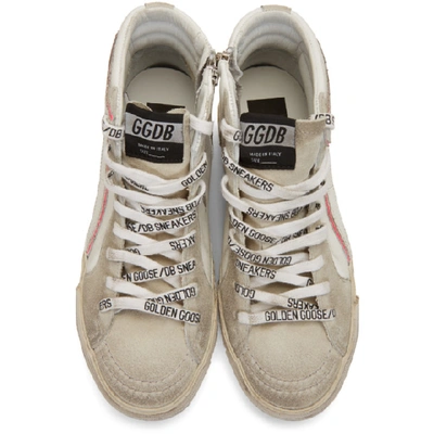 Shop Golden Goose White And Pink Camo Slide Sneakers