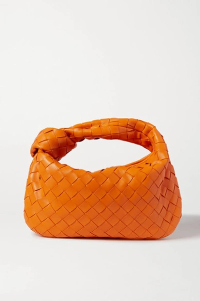 Shop Bottega Veneta Jodie Mini Knotted Intrecciato Leather Tote In Orange