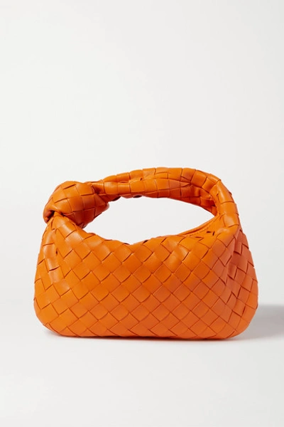 Bottega Veneta Jodie Mini Knotted Intrecciato Leather Tote In Orange Modesens