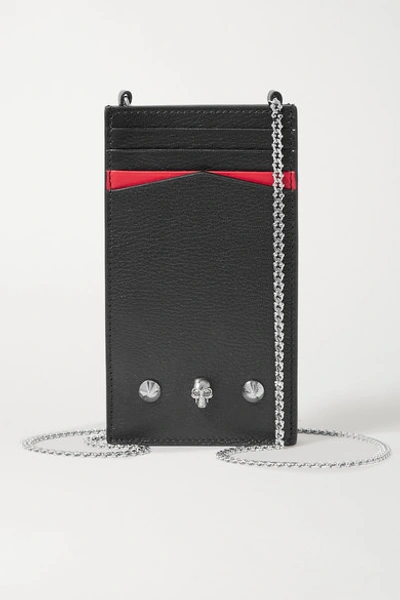 Shop Alexander Mcqueen Embellished Textured-leather Phone Case In Black