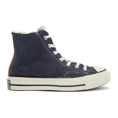 Shop Converse Navy And Pink Shearling Chuck 70 Hi Sneakers In Navblupink