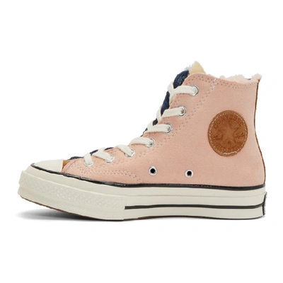 Shop Converse Navy And Pink Shearling Chuck 70 Hi Sneakers In Navblupink