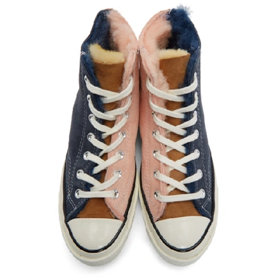 Shop Converse Navy And Pink Shearling Chuck 70 Hi Sneakers In Navblupink