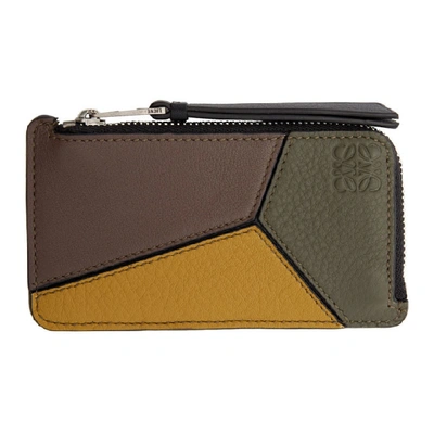 Shop Loewe Green And Yellow Puzzle Card Holder In 7656 Khaki
