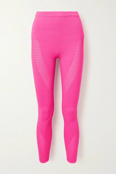 Shop Adam Selman Sport Ribbed Stretch-knit Leggings In Bright Pink