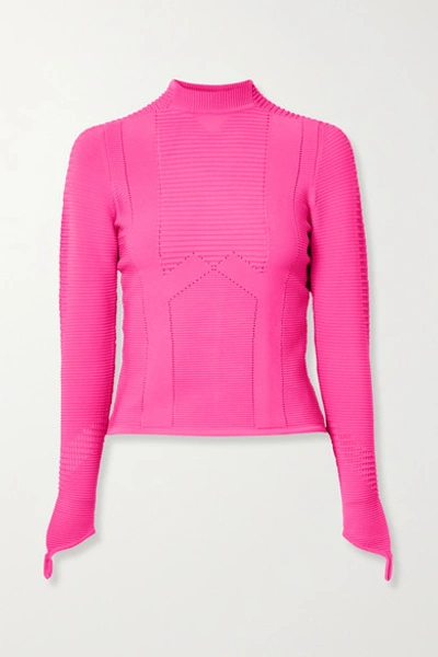 Shop Adam Selman Sport Ribbed Stretch-knit Top In Bright Pink