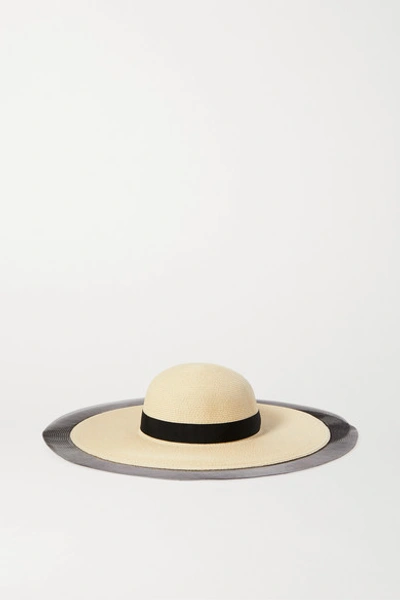 Shop Eugenia Kim Grosgrain And Tulle-trimmed Straw Sunhat In Beige