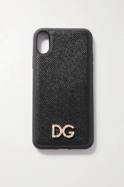 Shop Dolce & Gabbana Crystal-embellished Textured-leather Iphone X And Xs Case In Black