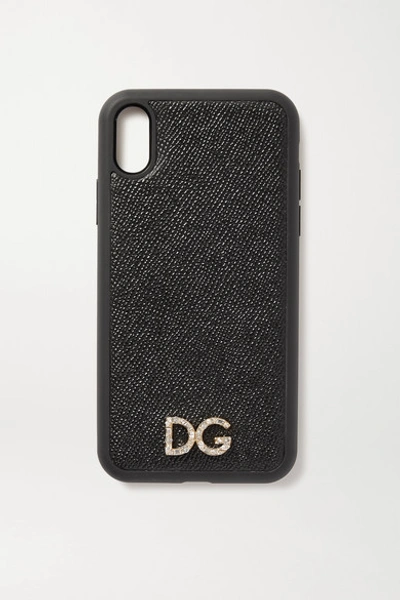 Shop Dolce & Gabbana Crystal-embellished Textured-leather Iphone Xr Case In Black