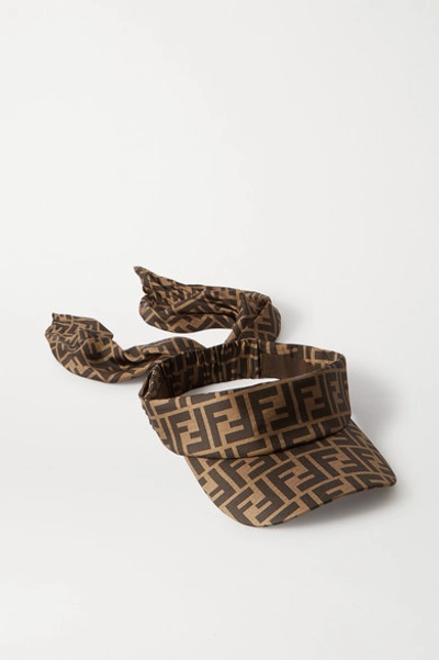 Shop Fendi Printed Silk Visor In Brown