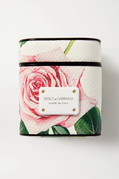 Shop Dolce & Gabbana Floral-print Textured-leather Airpods Case In White