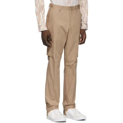 Shop Burberry Tan Classic Web Trousers In Pale Coffee