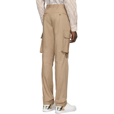 Shop Burberry Tan Classic Web Trousers In Pale Coffee