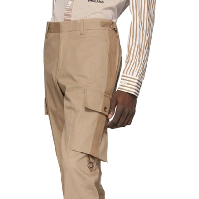 Shop Burberry Tan Classic Web Trousers In Pale Coffee