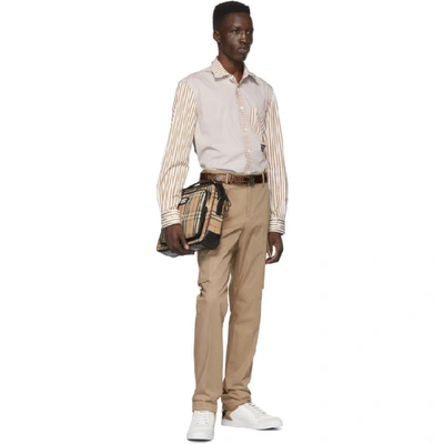 Shop Burberry Tan Classic Web Trousers In Pale Coffee