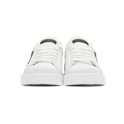 Shop Dolce & Gabbana Dolce And Gabbana White And Gold Crest Portofino Sneakers In 8i047bianco