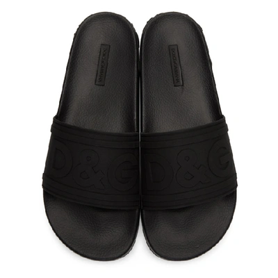 Shop Dolce & Gabbana Dolce And Gabbana Black Logo Slides In 8b956 Nero