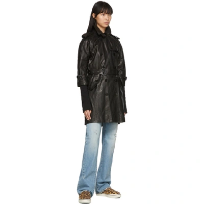 Shop R13 Black Leather Three-quarter Sleeve Trench Jacket