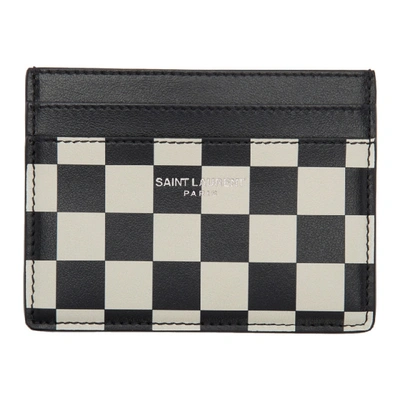 Shop Saint Laurent Black And White Checkered Card Holder In 1031blkwht