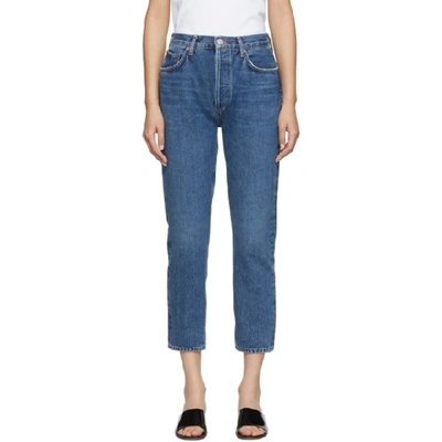 Shop Agolde Blue Riley High Rise Straight Crop Jeans In Air Blue