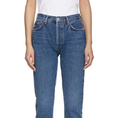 Shop Agolde Blue Riley High Rise Straight Crop Jeans In Air Blue
