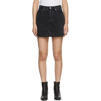 Shop Agolde Black Denim Quinn High Rise Miniskirt In Pose