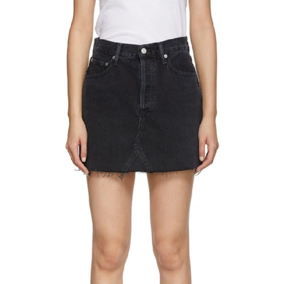 Shop Agolde Black Denim Quinn High Rise Miniskirt In Pose