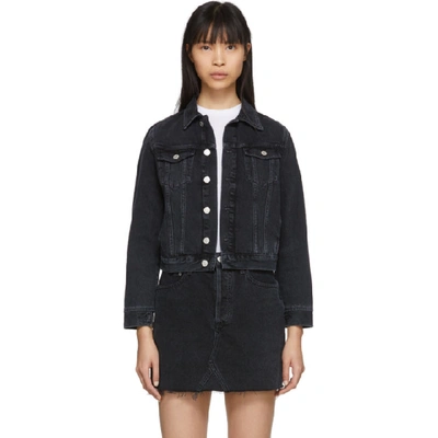 Shop Agolde Black Denim Shrunken Vivan Jacket In Seance