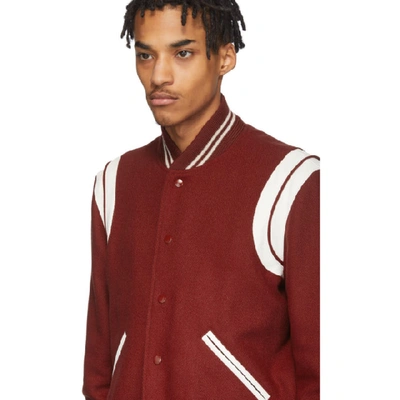 Shop Saint Laurent Red Wool Teddy Bomber Jacket In 6220 Carmin