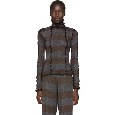 Shop Asai Blue And Brown Lurex Turtleneck In Blue Brown