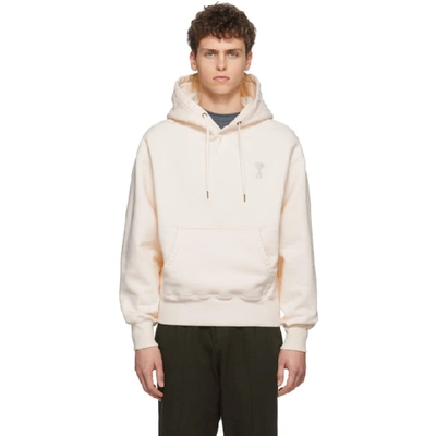 Shop Ami Alexandre Mattiussi Off-white Ami De Coeur Hoodie In 150 Ecru