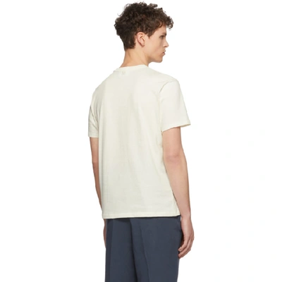 Shop Ami Alexandre Mattiussi Off-white Embroidered Tricolor Logo T-shirt In Ecru