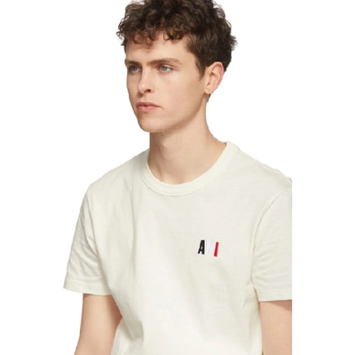 Shop Ami Alexandre Mattiussi Off-white Embroidered Tricolor Logo T-shirt In Ecru